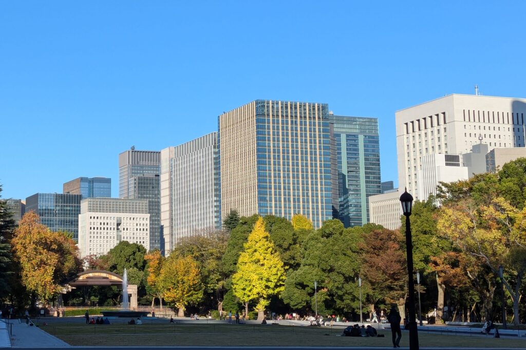The view from Shimbashi into the business district of Tokyo.