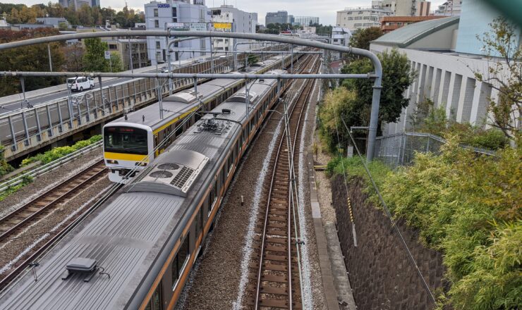 Trains in Japan reflecting the efficiency of Japan's transport system.