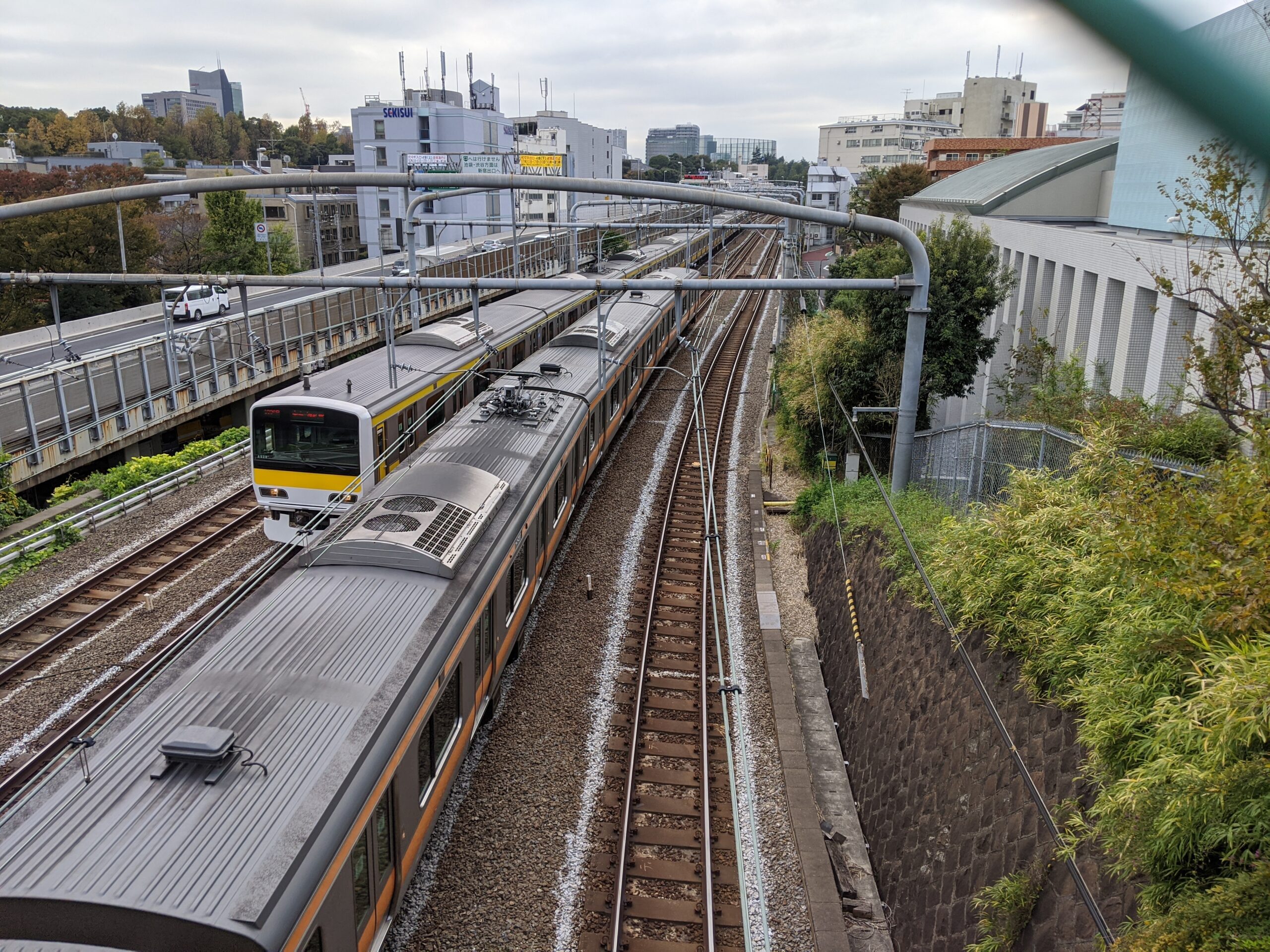 Trains in Japan reflecting the efficiency of Japan's transport system.